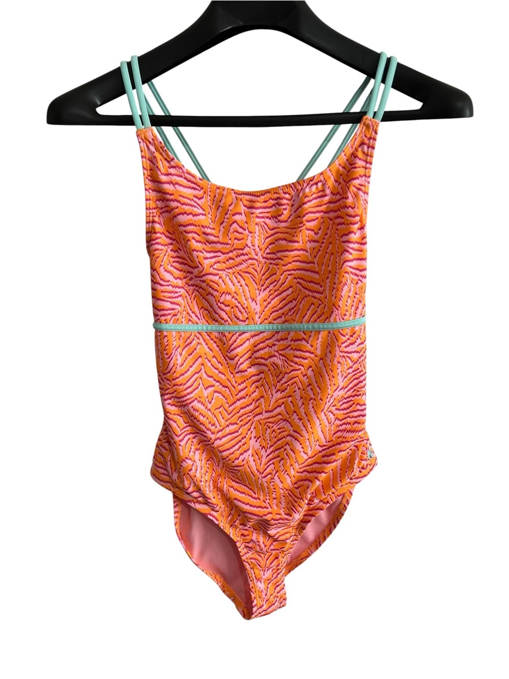 Spyder Girls' Orange & Pink Patterned One-Piece Swimsuit with Mint Trim XL / 16